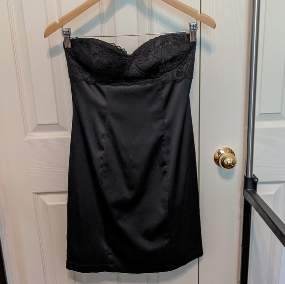 Black silk, strapless mini dress - Picture 1 of 5